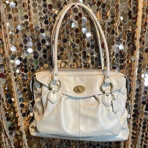EUC Coach white metallic shimmer Leather Handbag